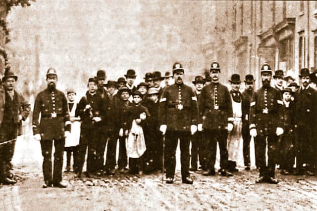 Police in Upper Bridge Street beneath Sister Dora arch for unveiling of her statue in 1888