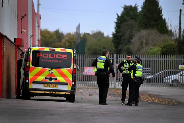 Police could be spotted at the rear door of Walsall's Bescot Stadium, near the Park Inn by Radisson hotel