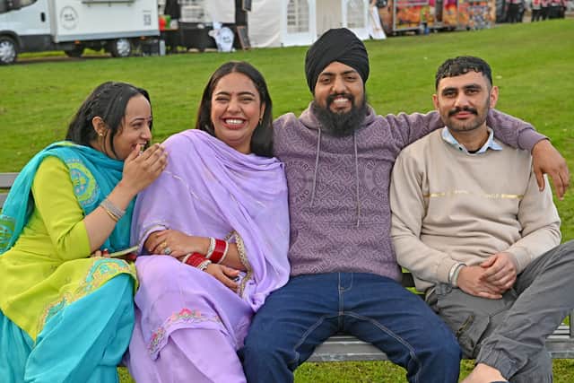 Diwali celebrations at Phoenix park, Wolverhampton. left, Pawan Kaur, Kiran Kaur, Babbu Singh and Sukhman Singh