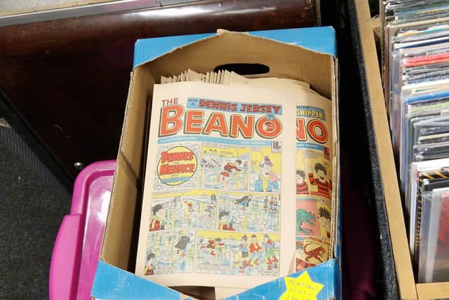 Calire even has boxes of old Beano books on sale in the shop
