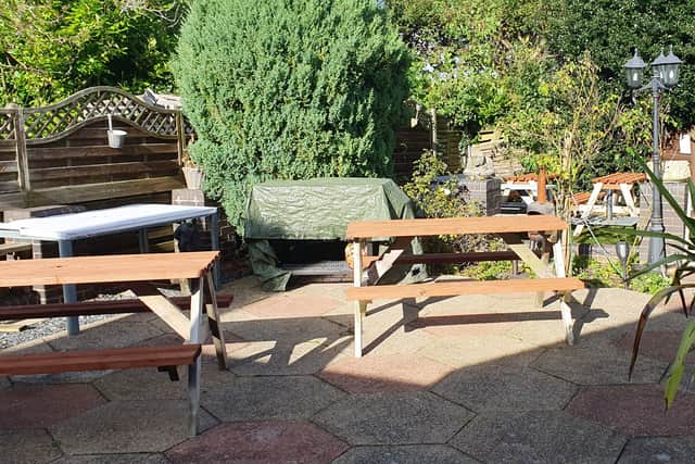 The outdoor area is spacious and has plenty of areas to enjoy the sun