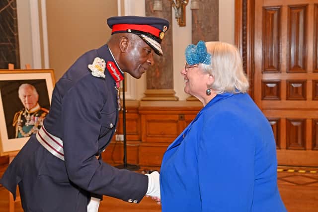 Norma Hyde with Lord-Lieutenant Derrick Anderson