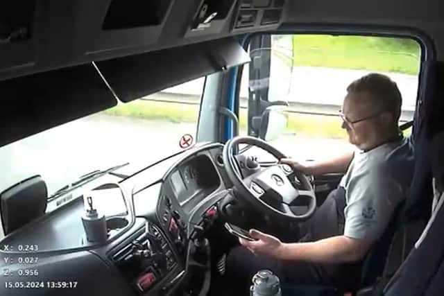 Raymond Catterrall can be seen on the video repeatedly looking down at his phone before the crash. Images: Crown Prosecution Service