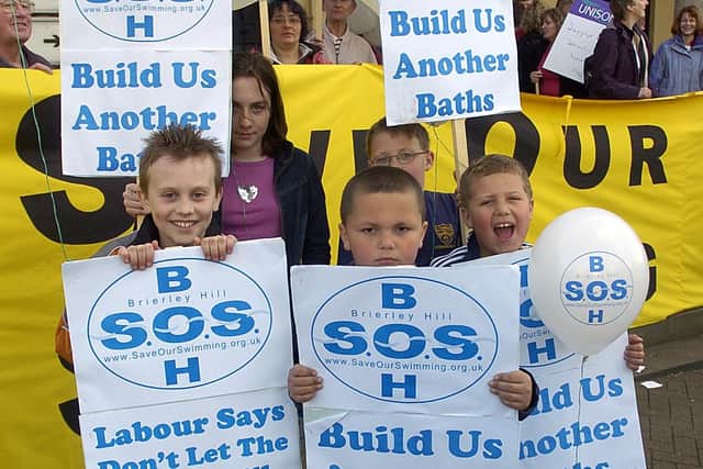 Pcitured front left, Dion, aged ten. was part of a protest group outside Dudley Council House in April 2005.