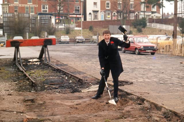 Station master Malcolm Broadhurst digging the first sod at Kidderminster Town in February 1983. Photo: Barrie Geens