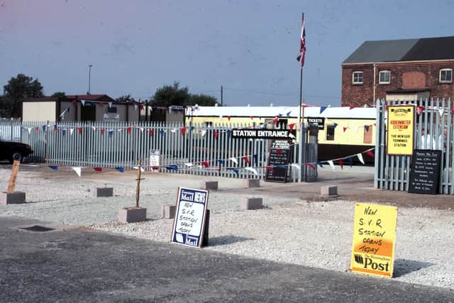 Outside the station on opening day before the new station buildings were constructed. Photo: Tony Bending
