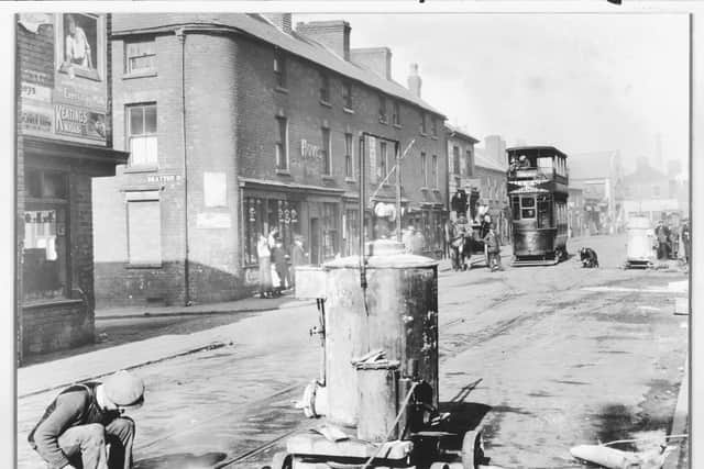 The age of the tram was coming to an end when this picture was taken in Dudley Road, Wolverhampton, in the 1920s