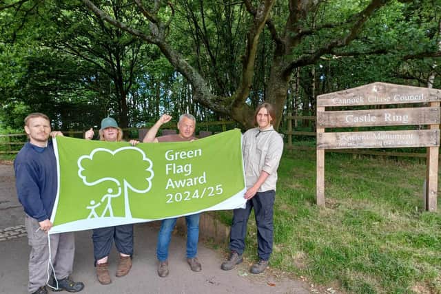 L-R Richard Williams, Hollie Stubbins, Cllr John Preece, Will Davis (the team from Castle Ring) celebrate the award