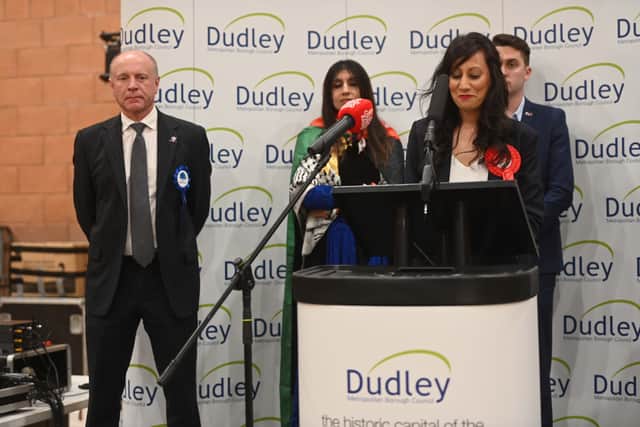Pic in Stourbridge at the Crystal Leisure Centre at the Dudley election count. Marco Longhoilooses to Labour counterpart Sonia Kumar.