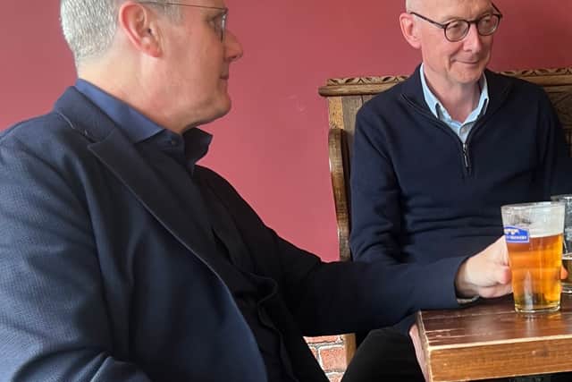 Keir Starmer and Pat McFadden at the Hail the Ale bar in Wolverhampton