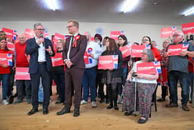 Sir Keir Starmer and Labour candidate Josh Newbury address supporters at Norton Canes Community Centre