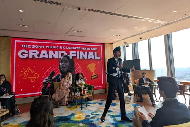 Gavenpreet Singh debating 'This house regrets the commercialisation of social movements' Photo: Holly Lodge High School