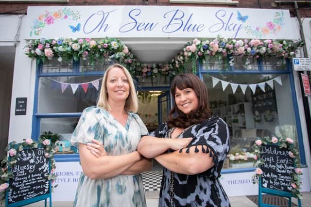 Sara-Jane Brettle, left and Michelle Walsh outside Oh Sew Blue Sky last year. Photo: Telford & Wrekin Council.