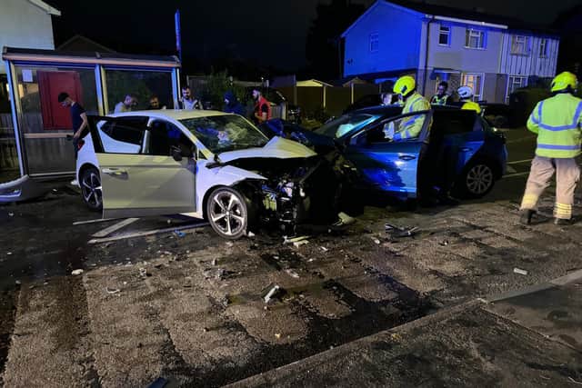 Both vehicles were seen to have sustained extensive damage from the crash