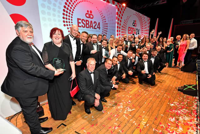 Award winners on stage at the end of the evening