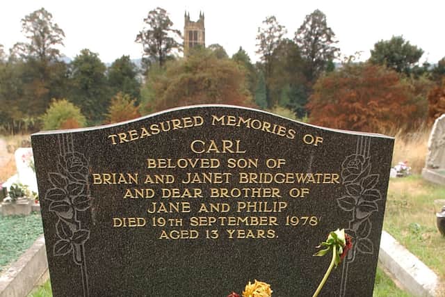 The grave of murdered newspaper delivery boy Carl Bridgewater at Holy Trinity Church in Wordsley
