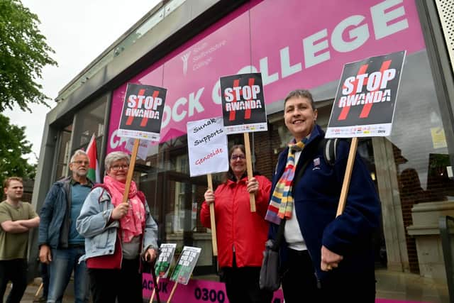 Protestors outside Cannock College welcomed Prime Minster Rishi Sunak