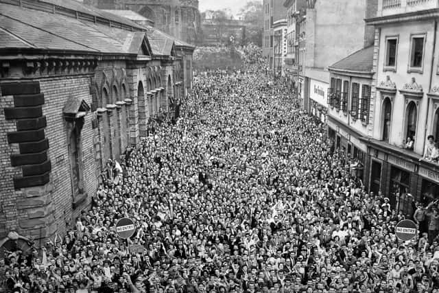 A sea of people welcoming triumphant Wolves home on May 8, 1960.
