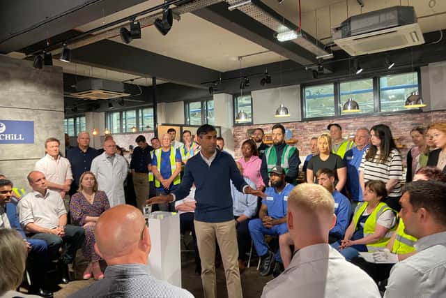 Rishi Sunak on election campaign visit to Churchill China, in Tunstall, Stoke-on-Trent.