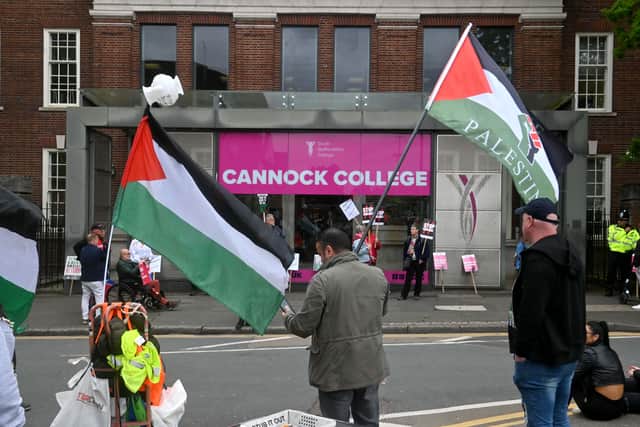 Protestors outside Cannock College welcomed Prime Minster Rishi Sunak