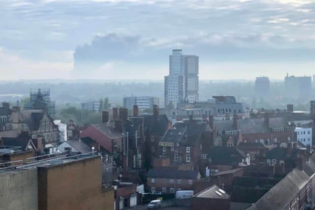 The fire pictured on the horizon over the Wolverhampton skyline