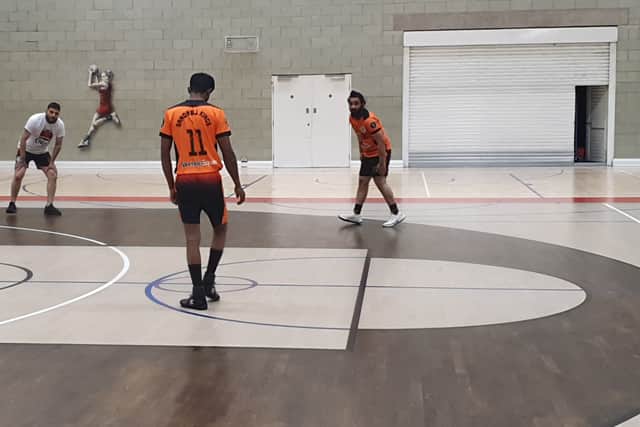 The players get in some practice at Neachells Wellbeing Centre ahead of the grand final