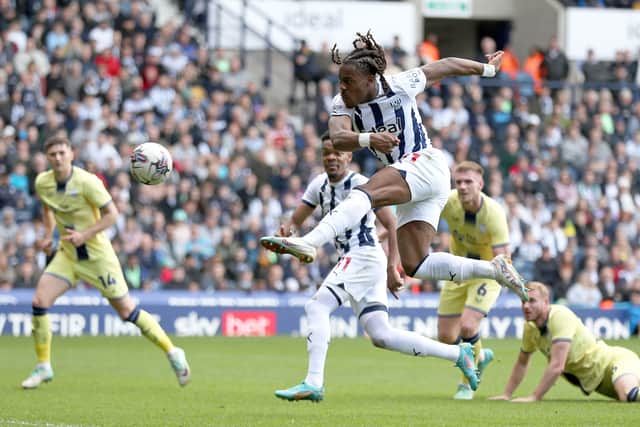 Brandon Thomas-Asante passes up a golden chance (Photo by Adam Fradgley/West Bromwich Albion FC via Getty Images).