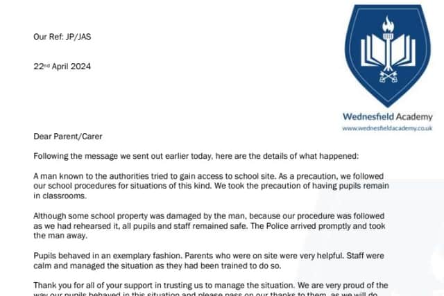 The letter sent out to parents by Mr Phillips, headteacher at Wednesfield Academy