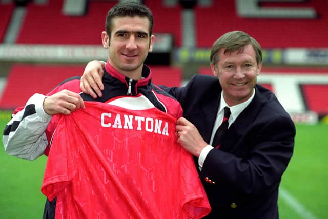 Cantona in his football days with former manager Alex Ferguson. He will appear at The Wulfrun Hall tomorrow night to promote his new album,