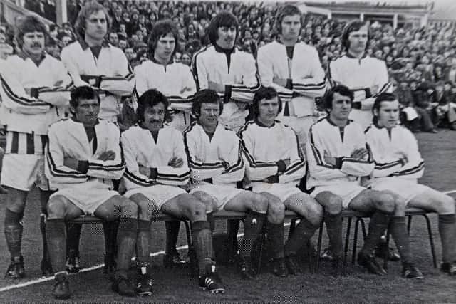 Chambers, Graham Saint, Mick Moore, Paul Pridgeon, Bryan Booth, Front: Chic Bates, John Davies, Pat McGrath, Geoff Green, Ray Haywood, Bob Taylor.