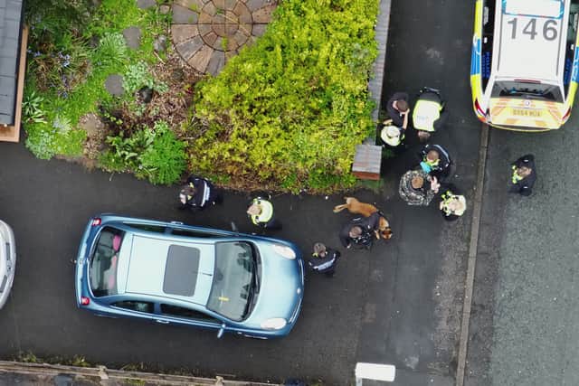 The two men are arrested following the search by police. Photo: WMP Eye in the Sky