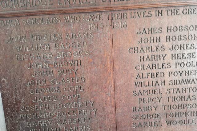A plaque with the names of people from Enville Street School who have died in conflict over the years