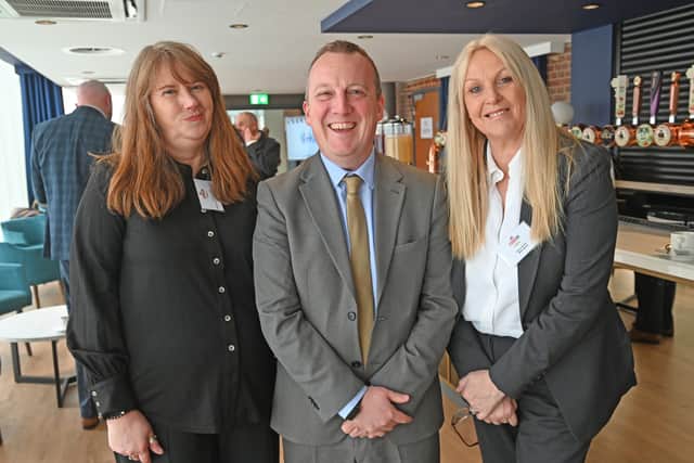 Debbie Goode and Neil Thomas from Black Country and Marches Institute of Technology with Alison Butler, right
