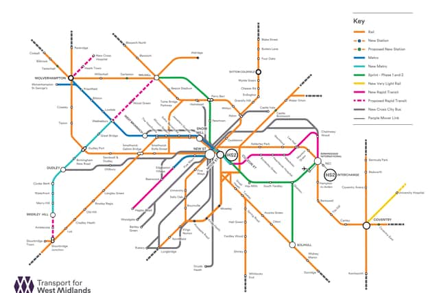 The transport map announced by Transport for West Midlands, which shows the different routes already established and in the process of being created. Photo: Transport for West Midlands