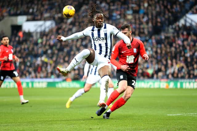 Brandon Thomas-Asante attempts an acrobatic effort (Photo by Adam Fradgley/West Bromwich Albion FC via Getty Images).