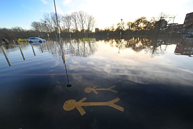 A picture, taken on Thursday, shows the extent of flooding on the retail park's carpark