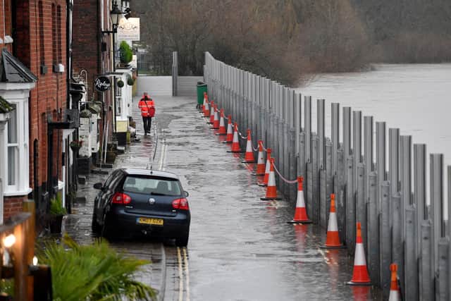 The flood defences are in place along Severnside South in Bewdley
