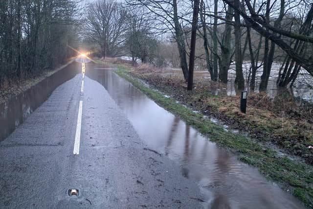 The B4194 was showing standing floodwater in the morning and is expected to be closed this afternoon. Photo: Worcestershire County Council