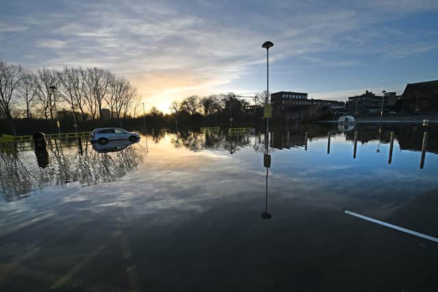 A large part of the car park is underwater