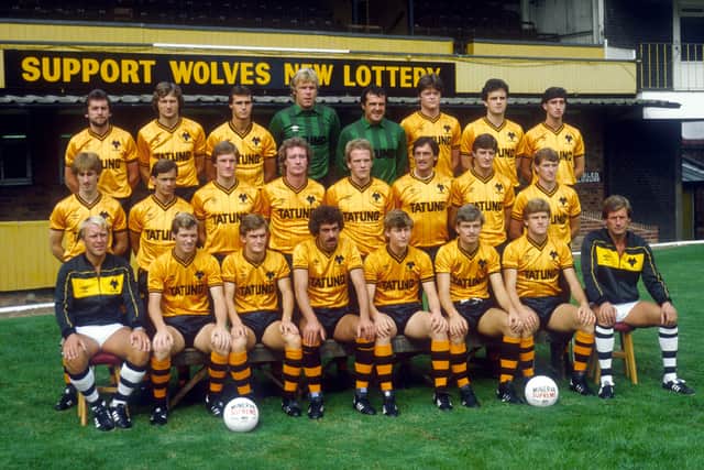 Wolverhampton Wanderers 1983/84 squad: (back row, l-r) Peter Daniel, Alan Dodd, John Humphrey, Paul Bradshaw, John Burridge, John Pender, Hugh Atkinson, Mick Bennett (middle row, l-r) Dale Rudge, Tony Towner, Mel Eves, Billy Kellock, Andy Gray, Kenny Hibbitt, Wayne Clarke, Mick Matthews (front row, l-r) manager Graham Hawkins, Bob Coy, Paul Butler, Geoff Palmer, Ian Cartwright, Billy Livingstone, Gordon Smith, assistant manager Jim Barron.