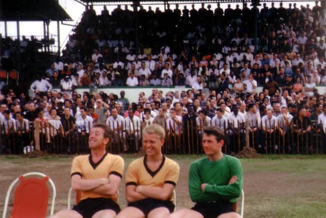 Jim Barron with Peter Broadbent and Graham Hawkins in the Caribbean