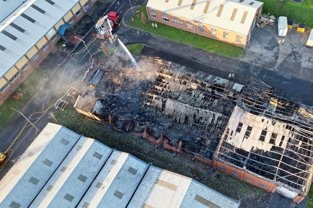 The damage caused by fire to an industrial unit at Pensnett Industrial Estate, Dudley