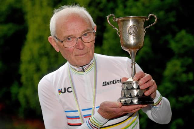 Pictured with the Rudge Whitworth Challenge cup which he won in 1953