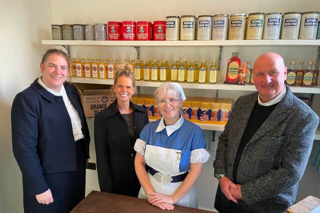 From left, Lynn played by Jen Kettle, Plum Ideas client services director, Andrea Hopkins, midwife 'Edwina', played by Louise Small and Plum Ideas director Stuart Marsh