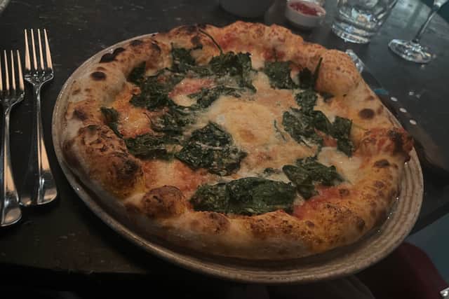 The Fiorentina pizza: with San Marzano tomato, spinach, free range egg, mozzarella, and matured Italian cheese.