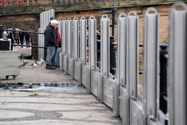 Flood barriers and other flood defences in place in Bewdley