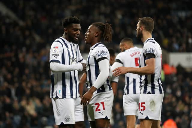 Brandon Thomas-Asante celebrates with Cedric Kipre(Photo by Adam Fradgley/West Bromwich Albion FC via Getty Images).