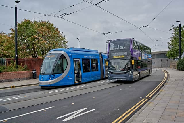 The tram beginning its approach to Wolverhampton Railway Station. Photo: John Whitehouse.
