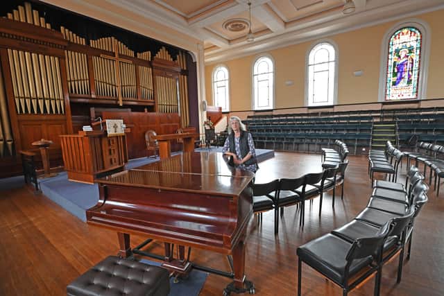 Su Smith is pictured inside the Central Hall Methodist Church ahead of Heritage Open Days