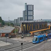 West Midland Metro trams stop at Wolverhampton Railway Station.
